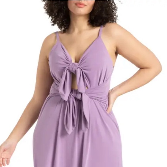 ELOQUII Sleeveless Front Cutout Maxi Dress In Misty Lilac - Picture 2 of 5